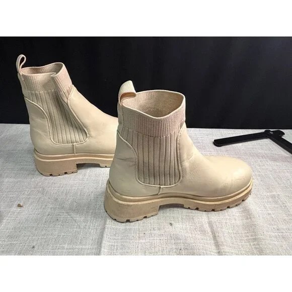 Bacia Chelsea Cream Leather Chunky Sole Ankle Boots With Ribbed Elastic Sides - Picture 7 of 7